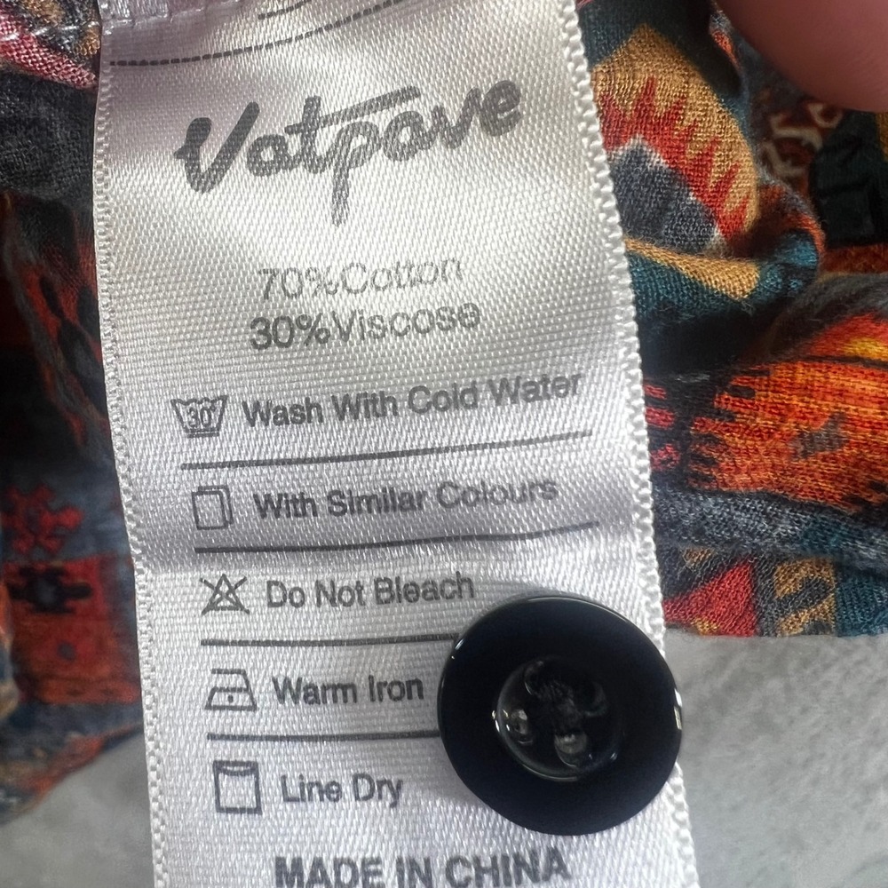 Vatpave Mens XXL Short Sleeve Button Down Native Southwestern Boho Hipster‎ - Picture 4 of 9